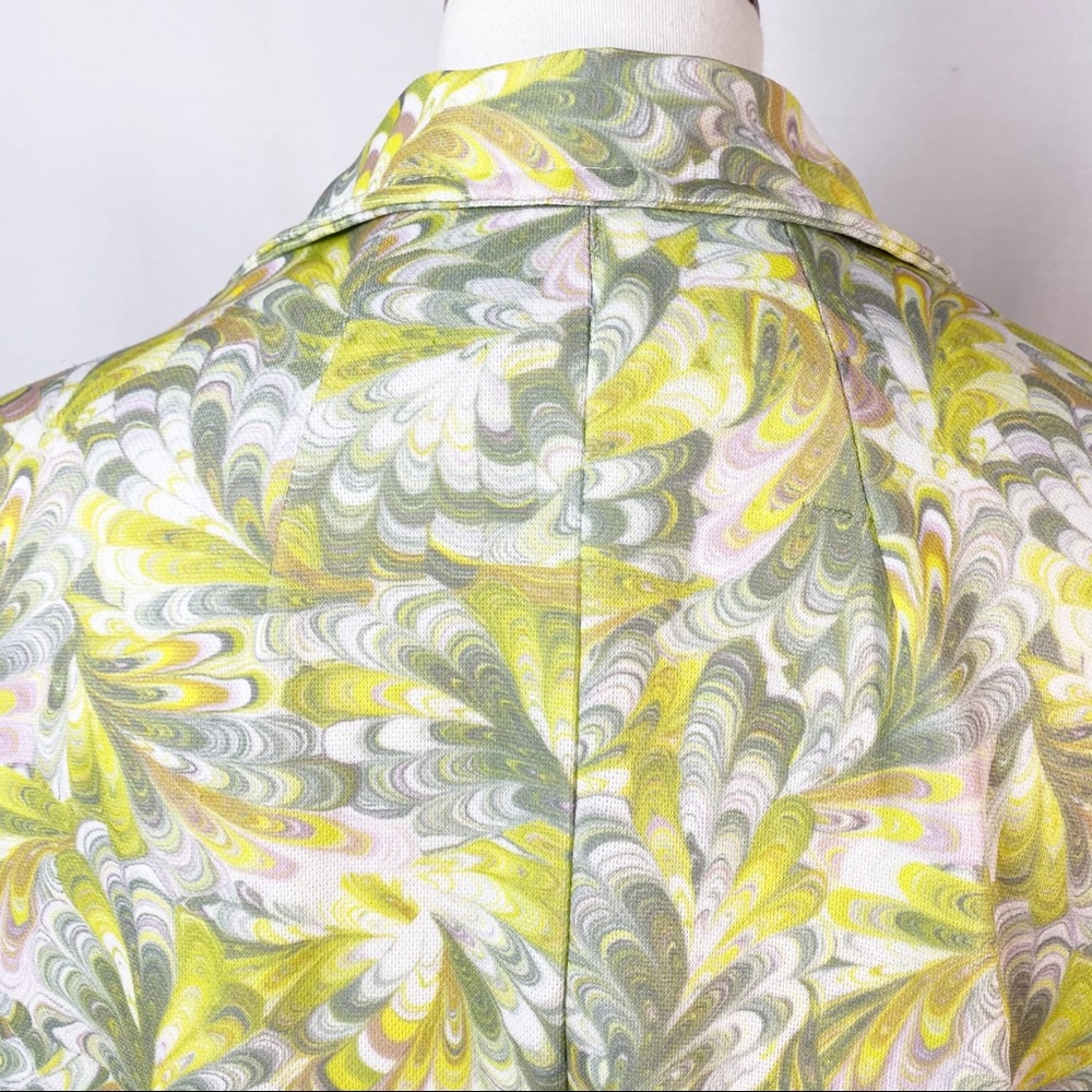Vintage 70s Psychedelic Green Marble Print Button Up Camp Shirt Top Med - Picture 6 of 7